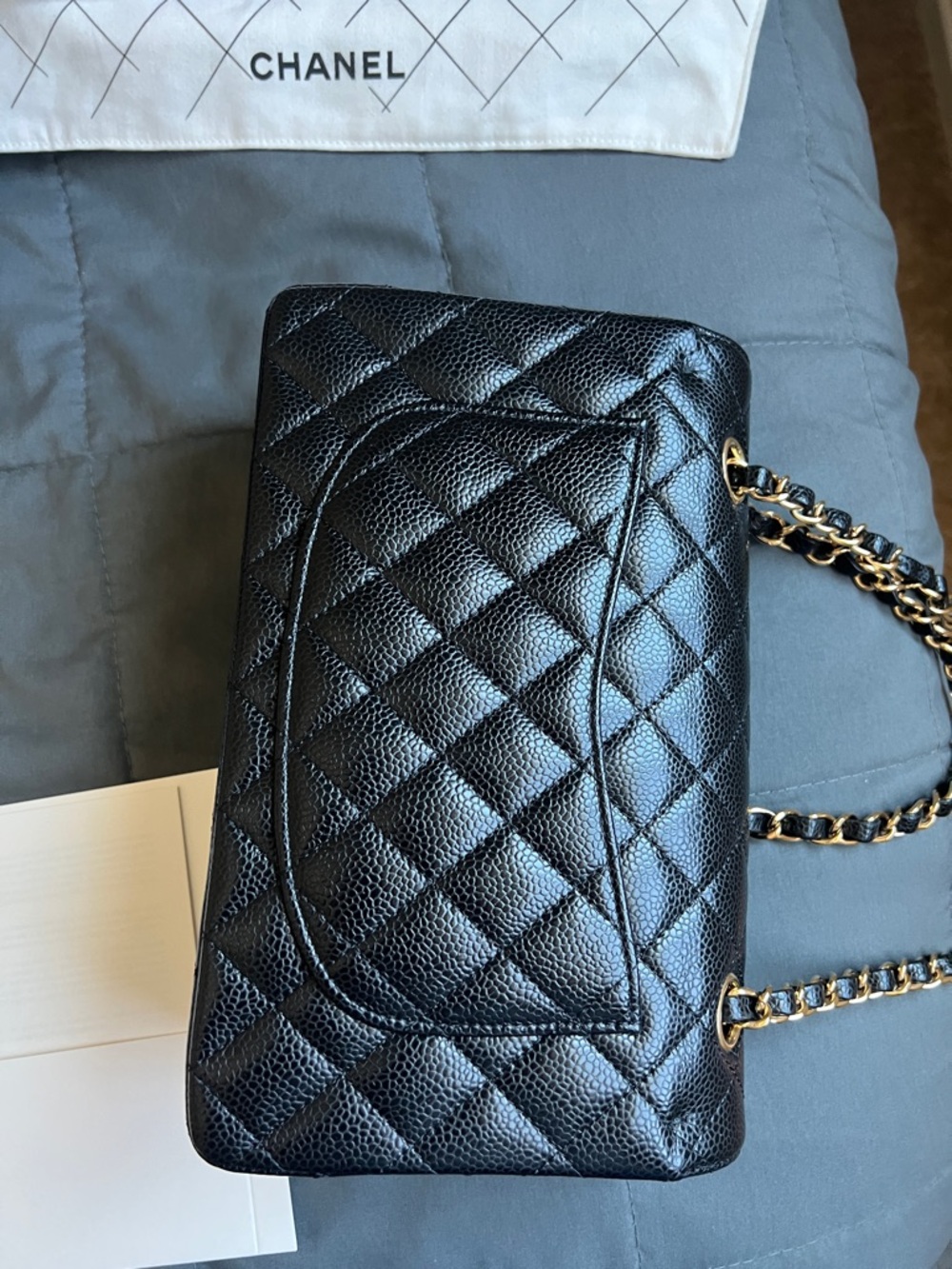 CHANEL Black Quilted Caviar Leather Shoulder Bag with Gold Hardware - Picture 8 of 12
